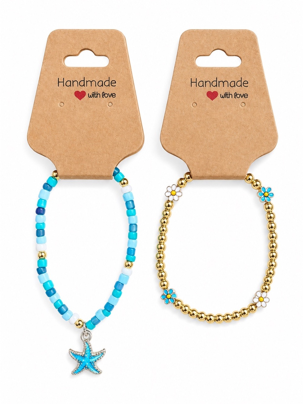 Handmade Beach-Themed Bracelet Set – Set of Two Stretch Stacking Bracelets